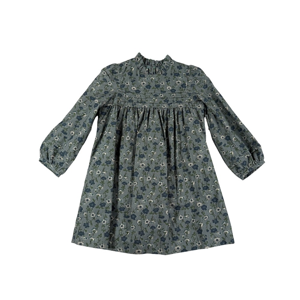 NWT Bonpoint Girls Topaz Floral Dress Size 6A Long Sleeve Cotton Blue Gray